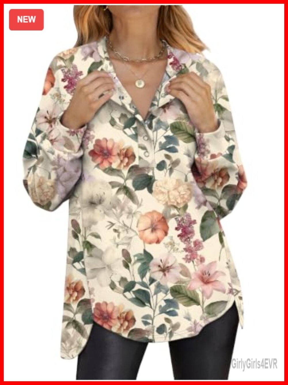 Oversized Printed Henley Neck Sweatshirt Loose Tunic Pullover